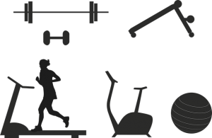 silhouettes girl and exercise equipment